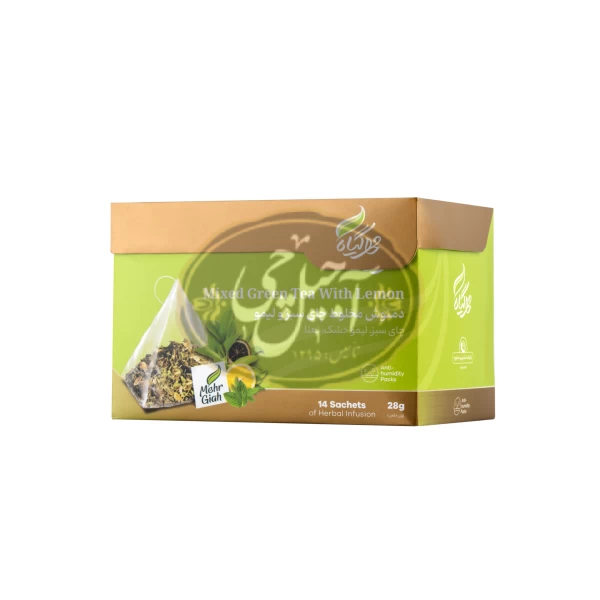 دمنوش مخلوط چای سبز و لیمو بسته 14عددی مهرگیاه